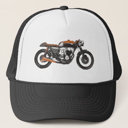 Eenvoudige motorfiets - Cafe Racer 750 Tekening Trucker Pet (Voorkant)