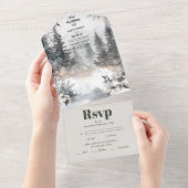 Eenvoudige Mountain Pine Tree Winter bruiloft All In One Uitnodiging (Afscheurbaar)