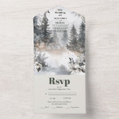 Eenvoudige Mountain Pine Tree Winter bruiloft All In One Uitnodiging (Binnen)