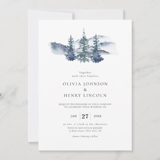 Eenvoudige Mountain Pine Tree Winter bruiloft Kaart (Voorkant)