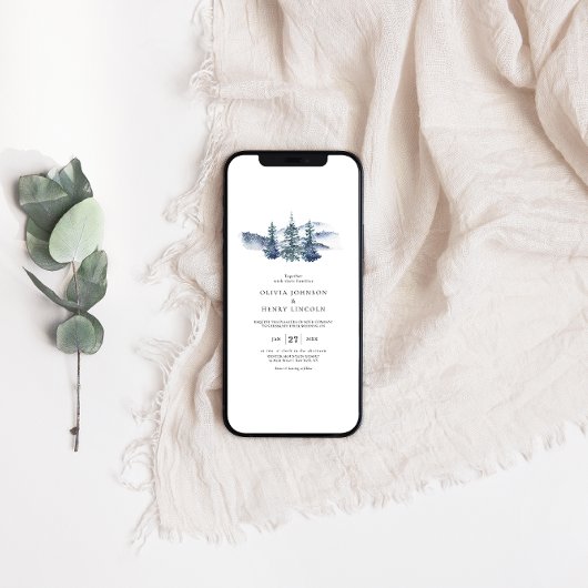 Eenvoudige Mountain Pine Tree Winter bruiloft Kaart