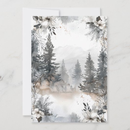 Eenvoudige Mountain Pine Tree Winter bruiloft Kaart (Achterkant)