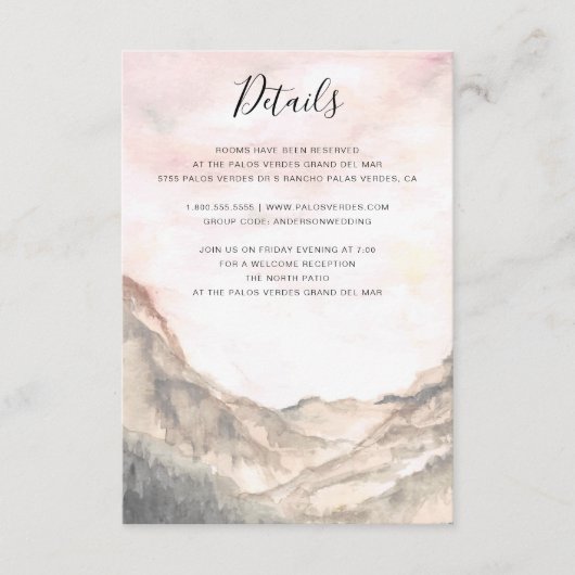 Eenvoudige Mountain Pink Waterverf bruiloft Informatiekaartje (Voorkant)