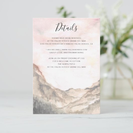 Eenvoudige Mountain Pink Waterverf bruiloft Informatiekaartje (Staand voorkant)