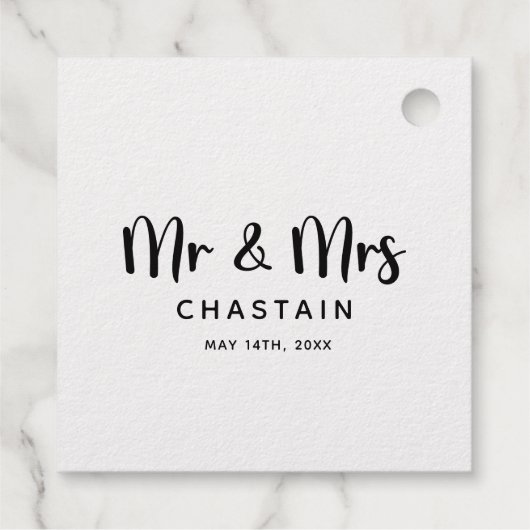 Eenvoudige Mr & Mrs | Bruiloft Monogram Bedankjes Labels (Achterkant)