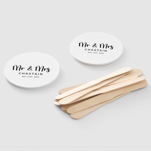 Eenvoudige Mr & Mrs | Bruiloft Monogram Handwaaier (Niet-gemonteerd)