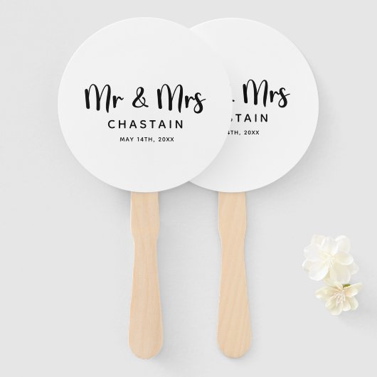 Eenvoudige Mr & Mrs | Bruiloft Monogram Handwaaier (Voorkant en achterkant)