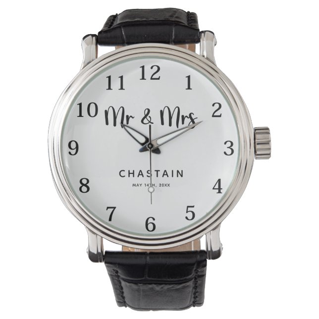 Eenvoudige Mr & Mrs | Bruiloft Monogram Horloge (Voorkant)