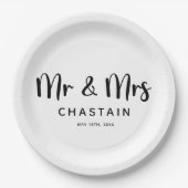 Eenvoudige Mr & Mrs | Bruiloft Monogram Papieren Bordje (Voorkant)