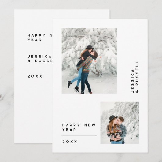 Eenvoudige multi foto Gelukkig Nieuwjaar Feestdagenkaart (Voorkant / Achterkant)