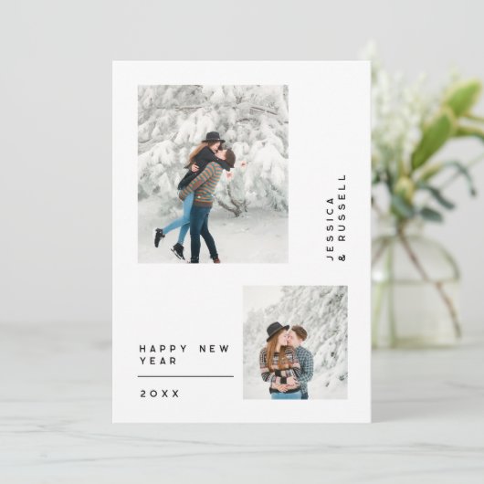Eenvoudige multi foto Gelukkig Nieuwjaar Feestdagenkaart (Staand voorkant)