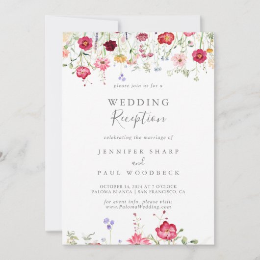Eenvoudige Multicolor Wildflower bruiloft receptie Kaart (Voorkant)