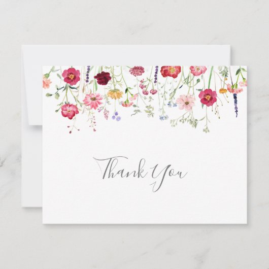 Eenvoudige Multicolor Wildflower Flat bruiloft Bedankkaart (Voorkant)