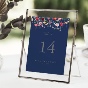 Eenvoudige Multicolor Wildflower Navy bruiloft Kaart