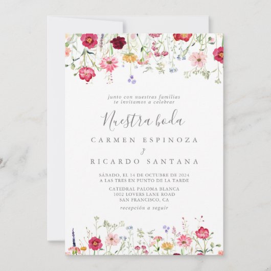 Eenvoudige Multicolor Wildflower Nuestra Boda brui Kaart (Voorkant)