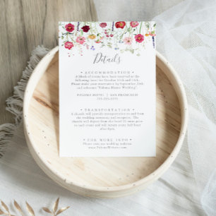 Eenvoudige Multicolor Wildflower Wedding Details Informatiekaartje