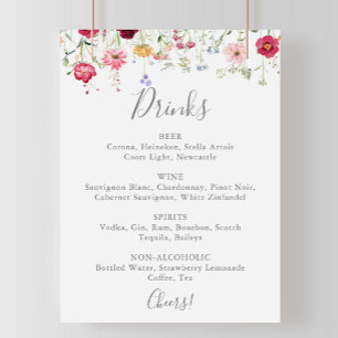 Eenvoudige Multicolor Wildflower Wedding Drinken M Poster