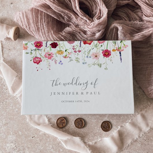 Eenvoudige Multicolor Wildflower Wedding Gastenboek
