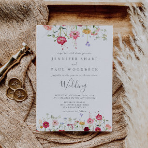 Eenvoudige Multicolor Wildflower Wedding Kaart