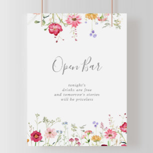 Eenvoudige Multicolor Wildflower Wedding Open Bar  Poster