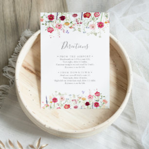 Eenvoudige Multicolor Wildflower Wedding Routebesc Informatiekaartje