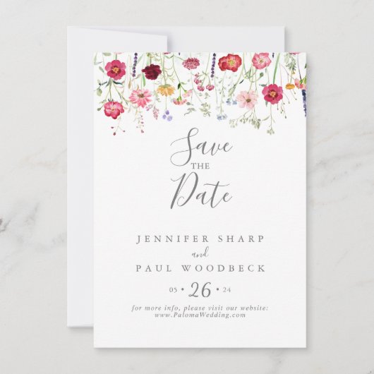 Eenvoudige Multicolor Wildflower Wedding Save The Date (Voorkant)