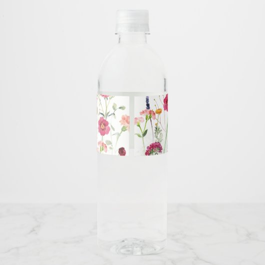 Eenvoudige Multicolor Wildflower Wedding Waterfles Etiket (Achterkant)