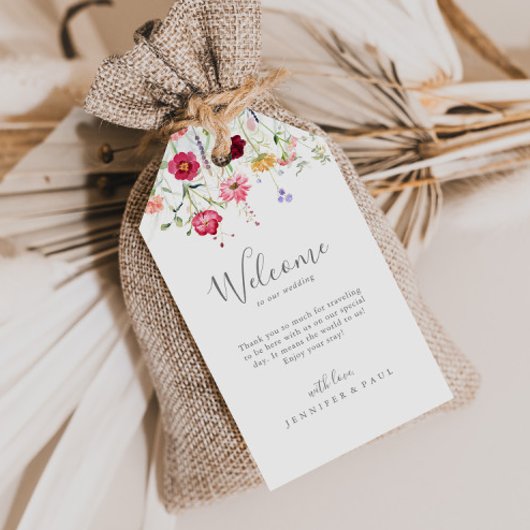 Eenvoudige Multicolor Wildflower Wedding Welkom Cadeaulabel