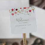 Eenvoudige Multicolor Wildflower Wedding Welkom Vierkante Sticker<br><div class="desc">Deze eenvoudige veelkleurige wilde bloemen bruiloft welkom plein sticker is ideaal voor een rustieke bruiloft. Het ontwerp is voorzien van een veelkleurig assortiment van roze,  blush,  paarse,  geel,  wit,  violet,  rood,  bordeauxrode wilde bloemen. Deze labels zijn perfect voor hotelgast welkomsttassen en bestemming bruiloften.</div>