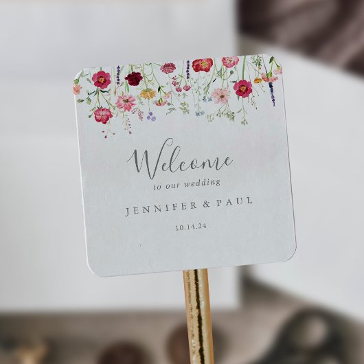 Eenvoudige Multicolor Wildflower Wedding Welkom Vierkante Sticker