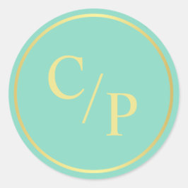 Eenvoudige munt en goud met monogram ronde sticker