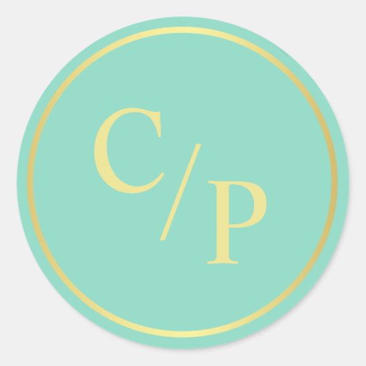 Eenvoudige munt en goud met monogram ronde sticker (Voorkant)