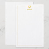 Eenvoudige Mustard Initiaal Monogram Square border Briefpapier (Voorkant / Achterkant)
