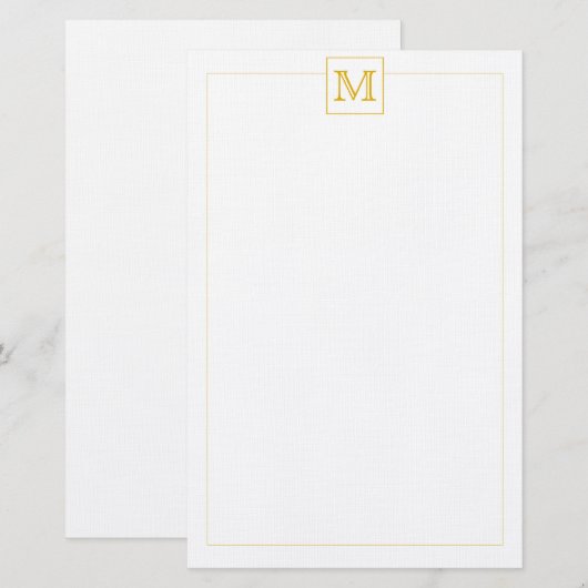Eenvoudige Mustard Initiaal Monogram Square border Briefpapier (Voorkant / Achterkant)