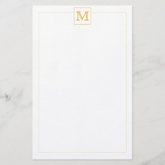 Eenvoudige Mustard Initiaal Monogram Square border Briefpapier (Voorkant)
