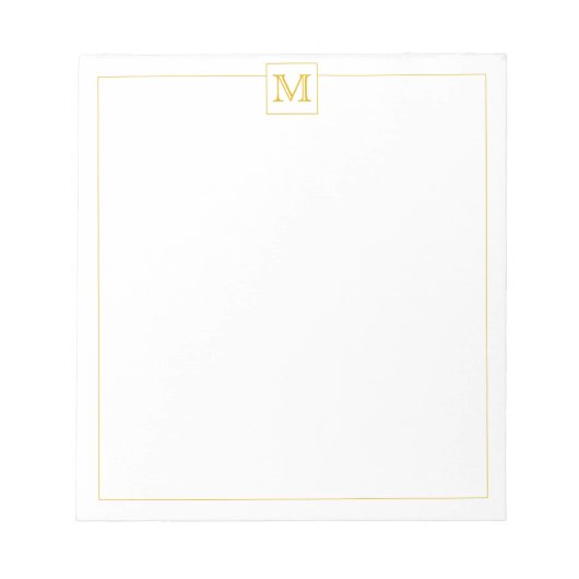 Eenvoudige Mustard Initiaal Monogram Square border Notitieblok (Voorkant)