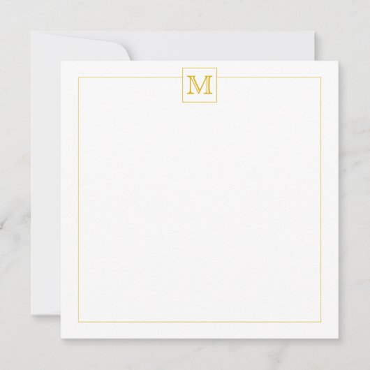 Eenvoudige Mustard Initiaal Monogram Square border Notitiekaartje (Voorkant)