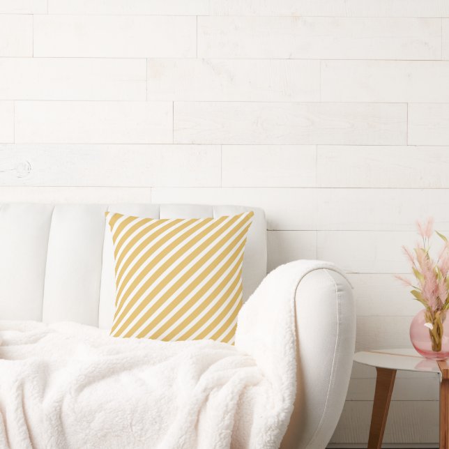 Eenvoudige Mustard Yellow White Striped Kussen (Bank)
