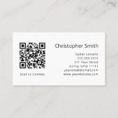 Eenvoudige Muziek Gitaar Lessen QR code Zwart Wit Visitekaartje (Achterkant)