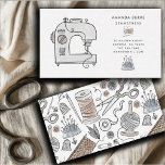 Eenvoudige naaister Waterverf Visitekaartje<br><div class="desc">Dit eenvoudige naaister visitekaartje beschikt over grillige waterverf gereedschappen van de handel in aardse bruin en grijs,  met een naaimachine en andere items,  en een collage van naaister gereedschappen op de achterkant van de kaart.</div>