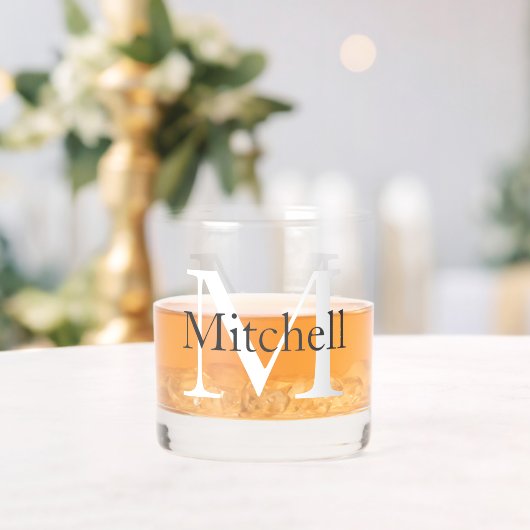 Eenvoudige naam met monogram, gepersonaliseerd whisky glas (Insitu (Huwelijk))