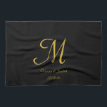 Eenvoudige naam van Elegant Black en Gold Monogram Theedoek<br><div class="desc">Eenvoudige keukenhanddoek voor zwarte en gouden monogram</div>
