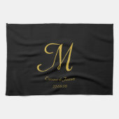 Eenvoudige naam van Elegant Black en Gold Monogram Theedoek (Horizontaal)