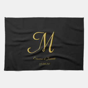 Eenvoudige naam van Elegant Black en Gold Monogram Theedoek