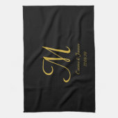 Eenvoudige naam van Elegant Black en Gold Monogram Theedoek (Verticaal)