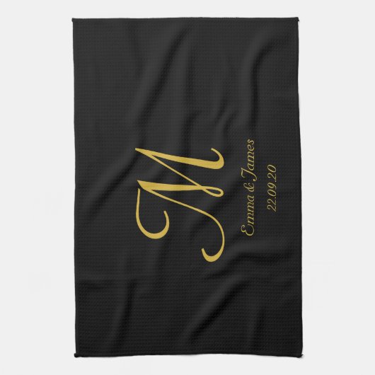 Eenvoudige naam van Elegant Black en Gold Monogram Theedoek (Verticaal)