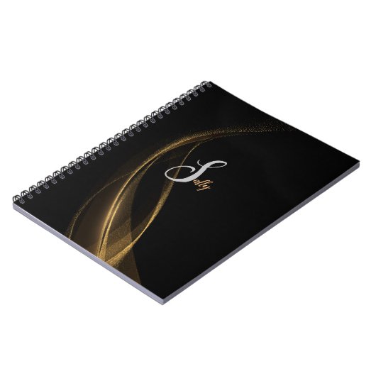 Eenvoudige naam van modern zwart-wit en goudmonogr notitieboek (Linkerzijde)