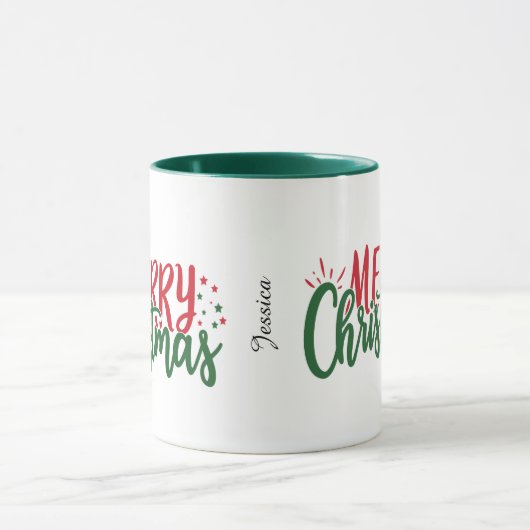 Eenvoudige naam Vrolijk kerstfeest rood en groen Mok (Midden)