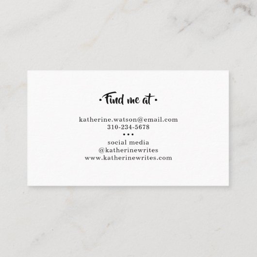 Eenvoudige naam Zwart-wit Minimal Visitekaartje (Achterkant)