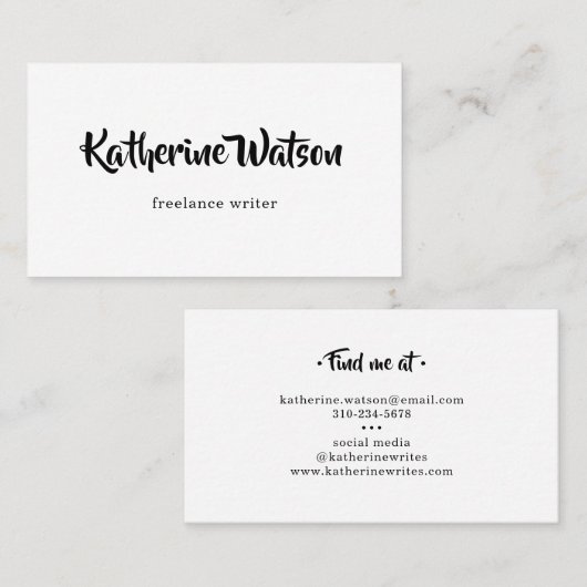 Eenvoudige naam Zwart-wit Minimal Visitekaartje (Voorkant / Achterkant)